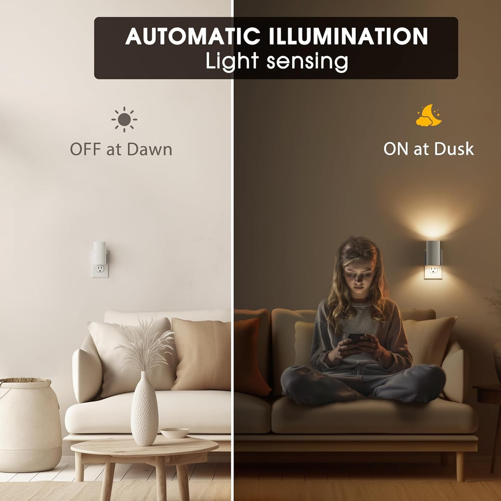 LED Night Light Plug In Dusk To Dawn Sensor Dimmable Soft White 3000K 2 Pack