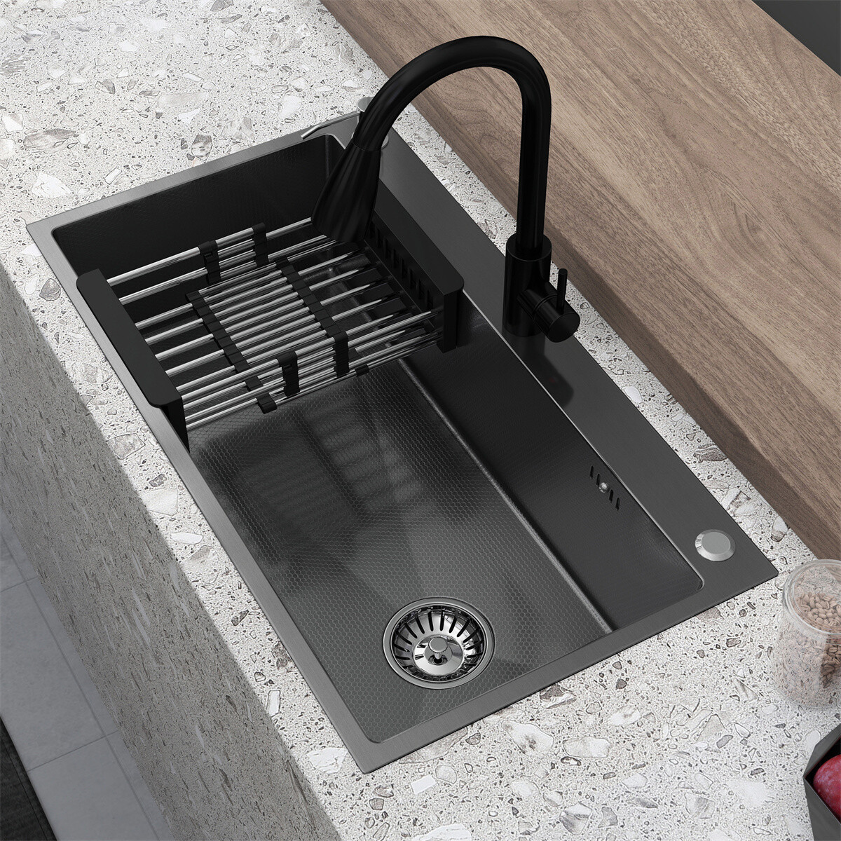 28"/30"/32" Drop In Kitchen Sink Stainless Steel Single Bowl Top Mount Black