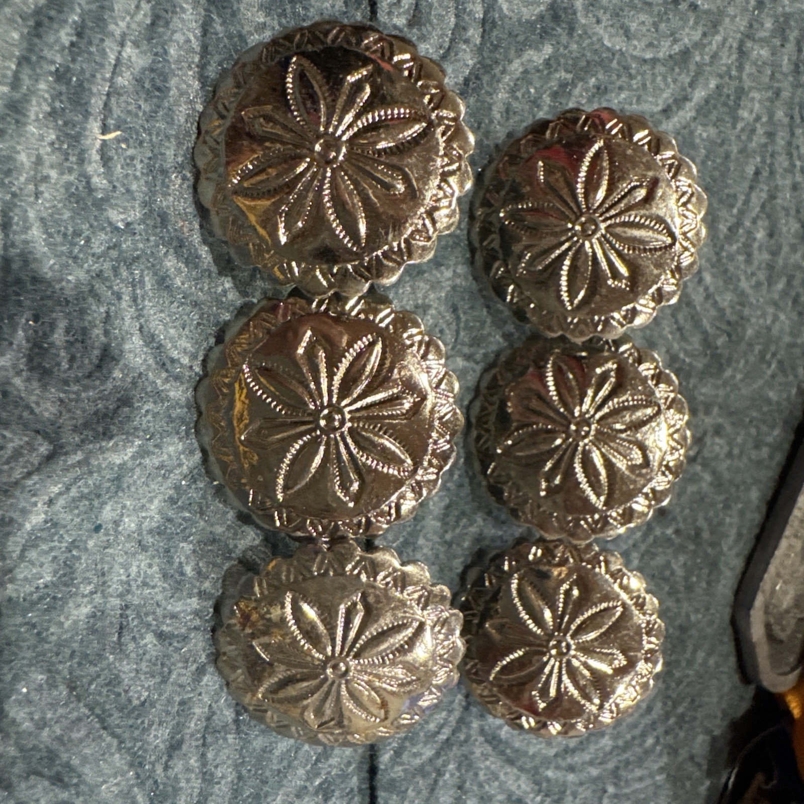 6 - Silver Tone  Concho Buttons - Western, Native Crafts - 1" Large Hand Crafted