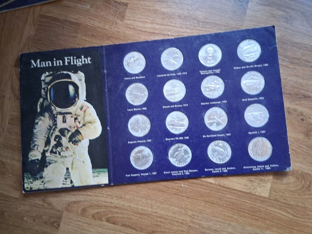 Man In Flight Shell Coin Token Collection  1970s Presentation Complete Full Set