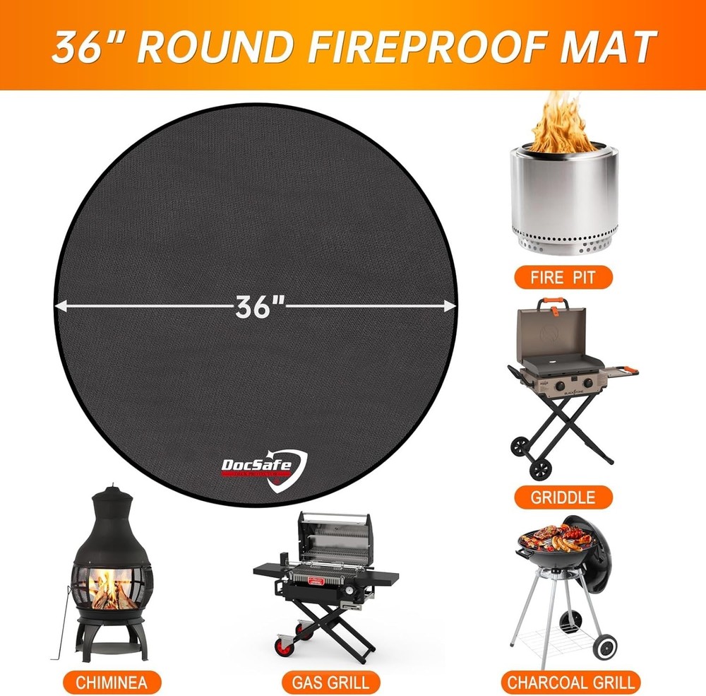 Durable 36" Round Fireproof Mat - Easy Clean BBQ Protector for Outdoor Use