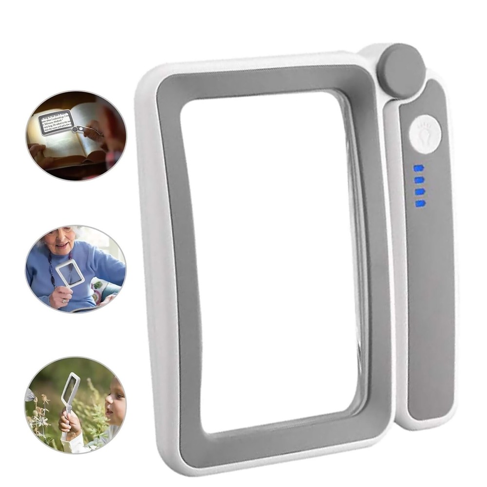 Rechargeable Rectangular Magnifier 4x 10 Led Light Touch Control For Needlework