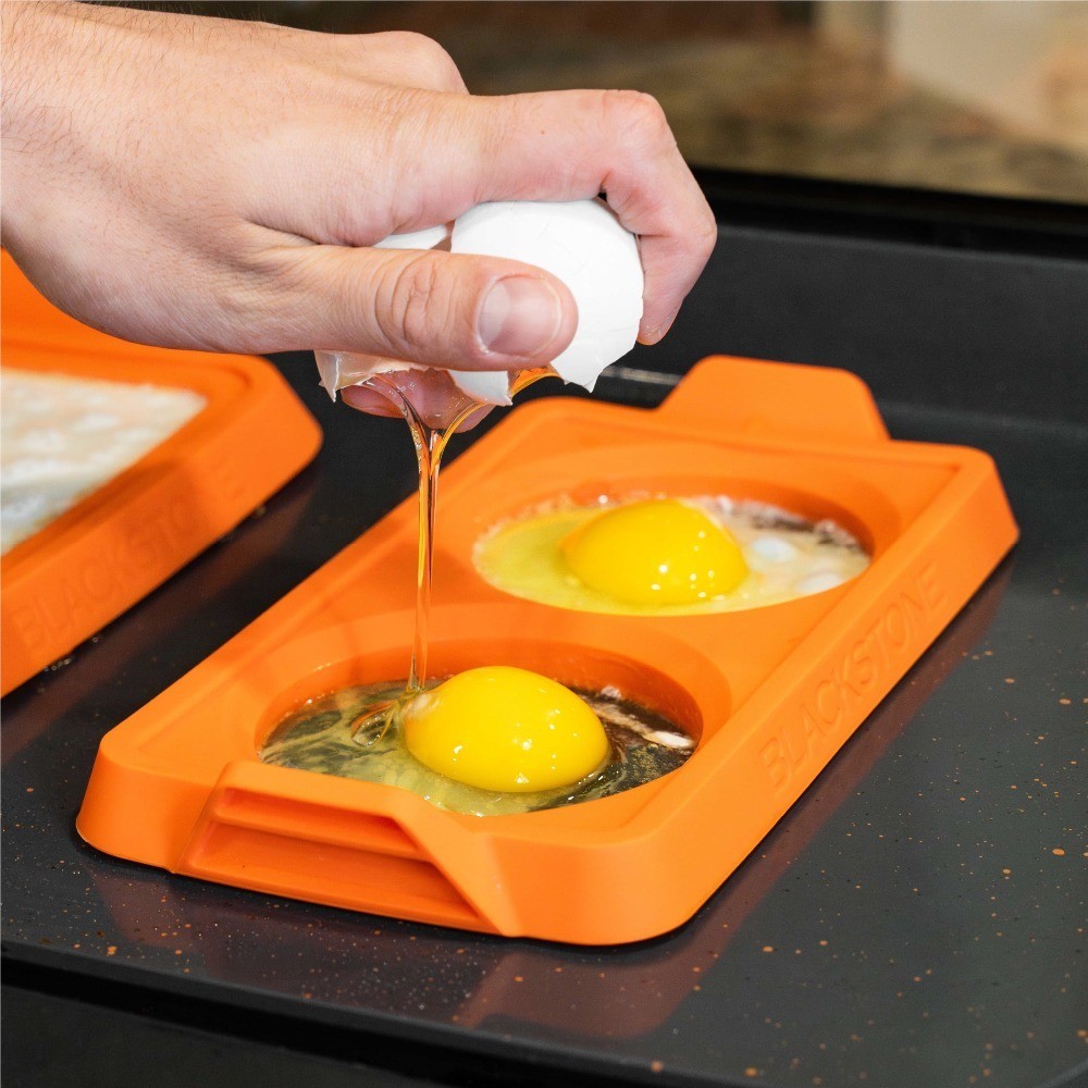 Silicone Circle Egg Ring and Square Omelet Set Orange 3-Piece Kitchen