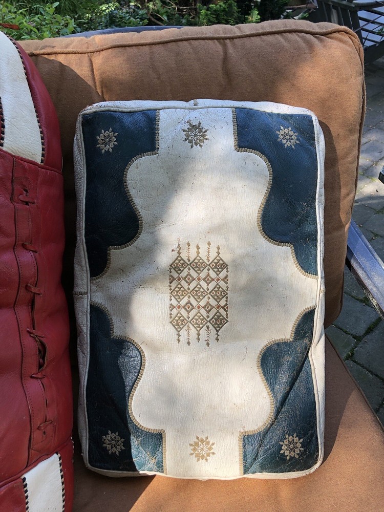 2 Antique Mid Eastern Leather Embroidery SADDLE Cushions