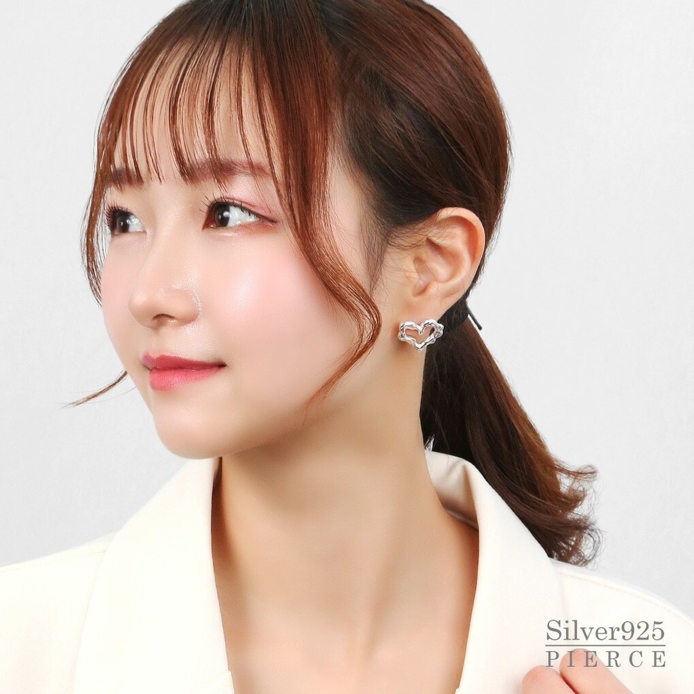 Sterling Silver 925 Open Heart Volume Stud Earrings (Pair)