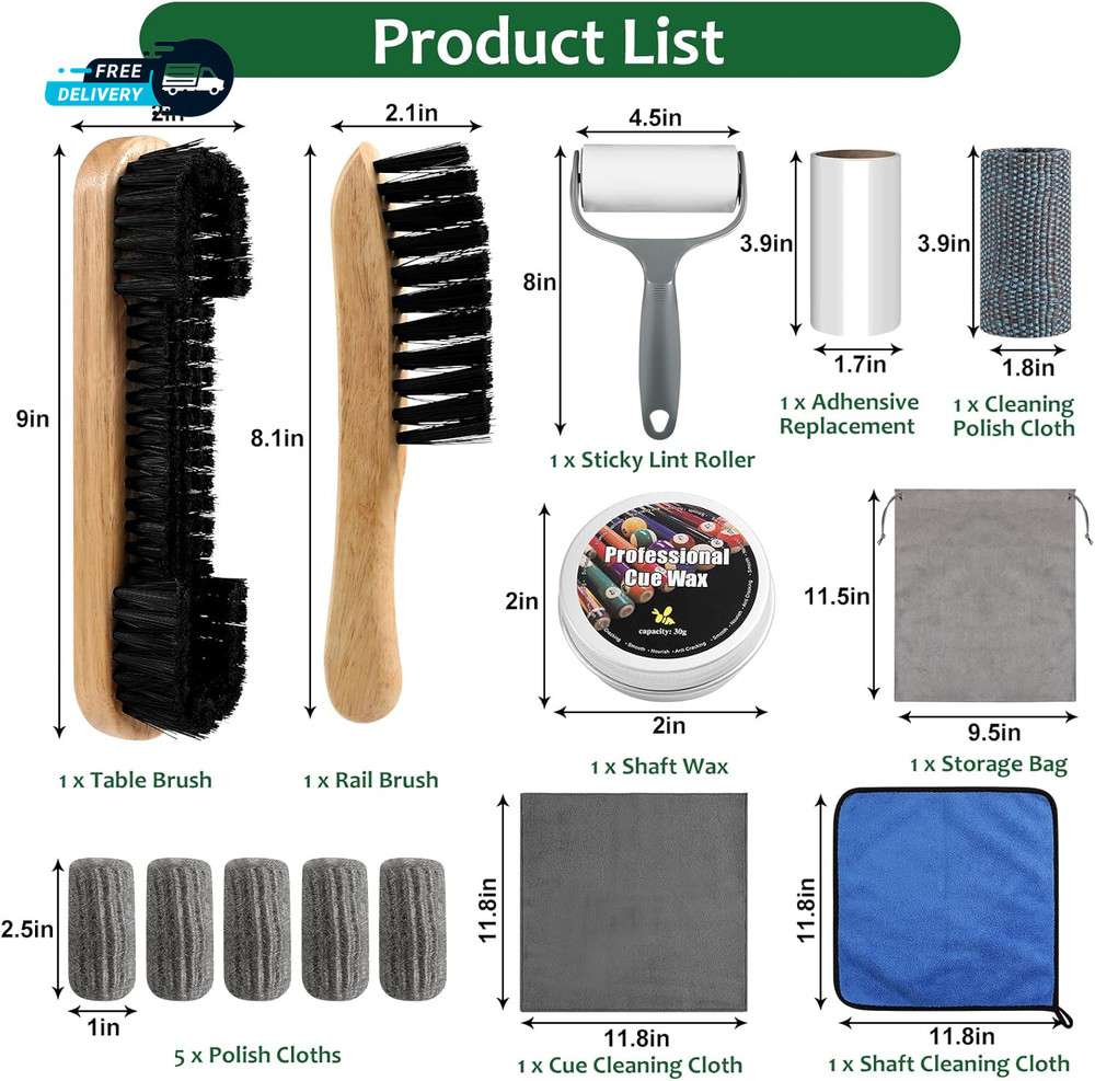 Pool Table Brush Set 14Pcs Billiard Table Felt and Cue Cleaning Accessories
