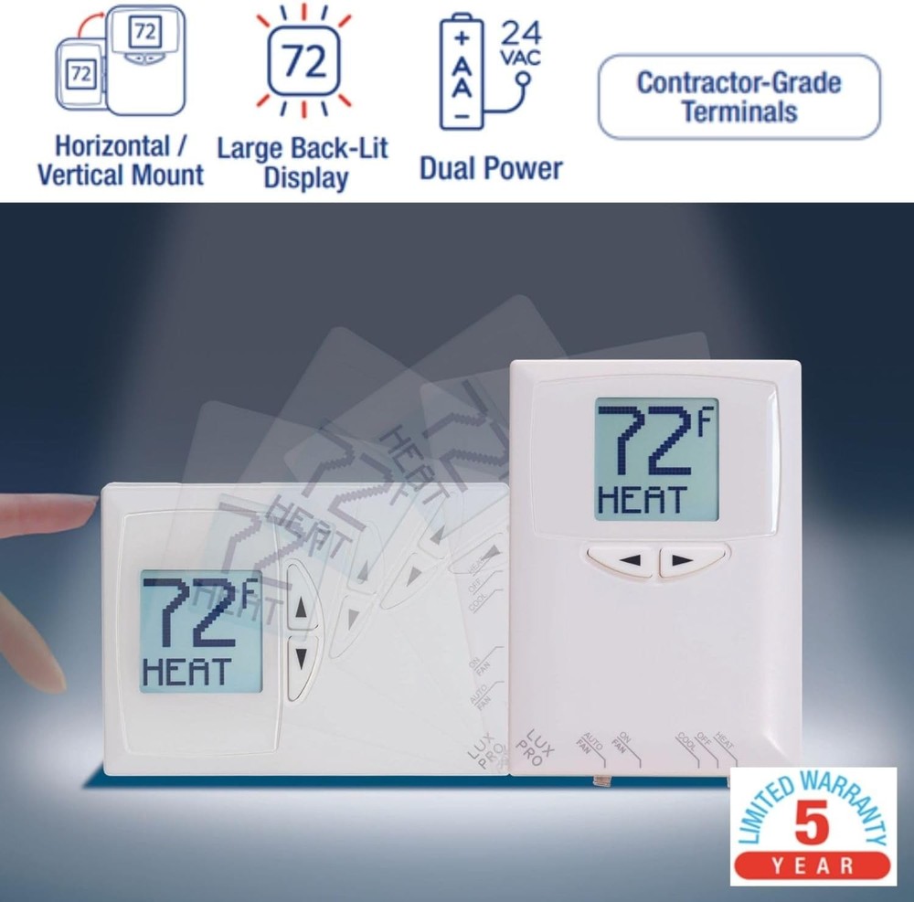 Lux Pro PSD111B Non-Programmable Thermostat for Home PSD111B- Single, White