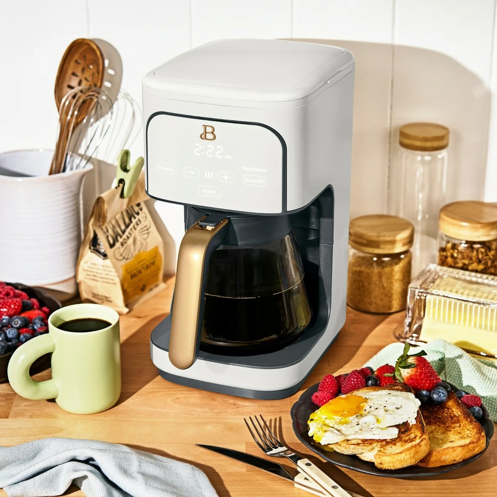 Beautiful 12 Cup Programmable Coffee Maker, White Icing by Drew Barrymore