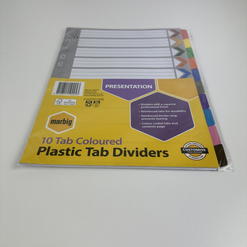 BULK 4 PACK Marbig A4 1-12 Tab Coloured Divider - 35019F
