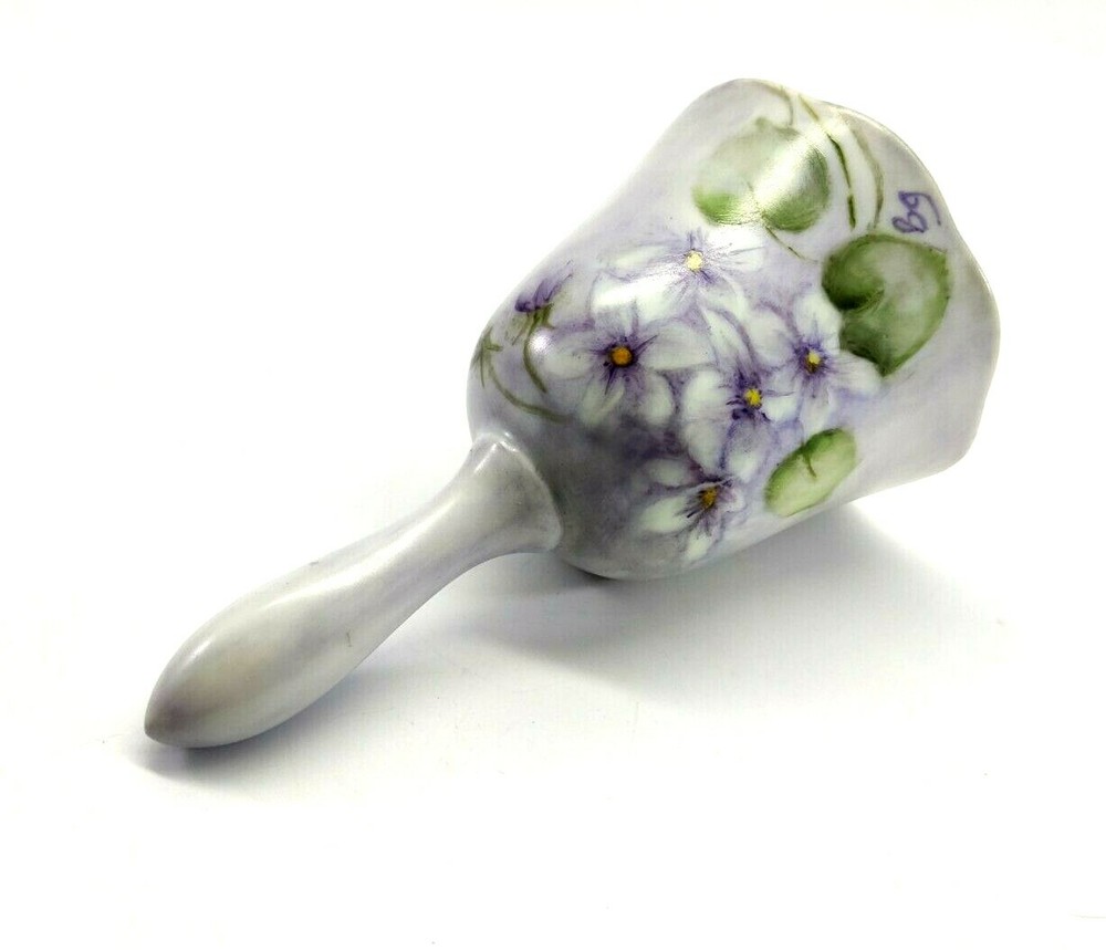 Vtg Hand Painted Violets Porcelain Bell Signed