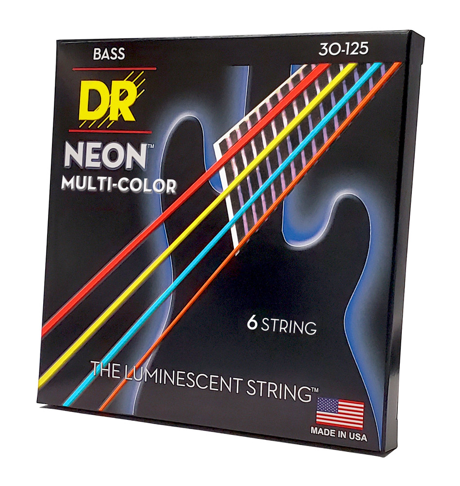DR Strings Hi-Def Neon Multi-Color Bass Strings 6-String Medium 30-125