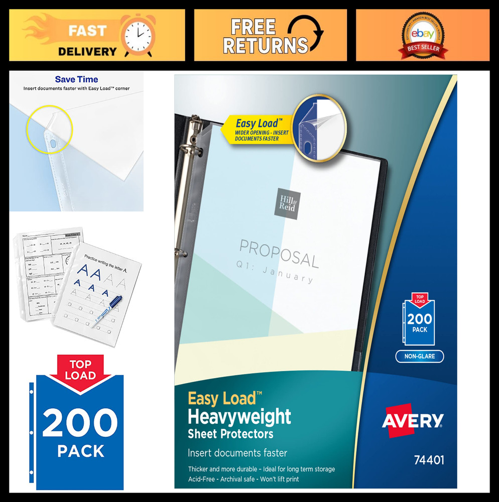 Clear Heavyweight Sheet Protectors, Non-Glare, Easy Load, 200 Pack for Documents