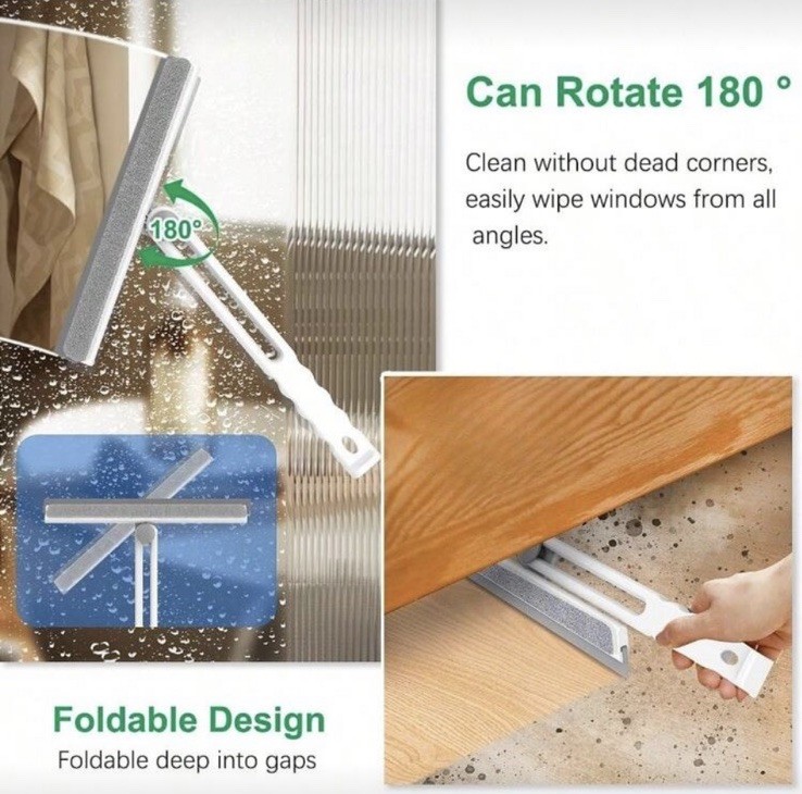 Foldable Rotatable Squeegee & Gap Cleaning Brush Set for Windows, Kitchen, Glass