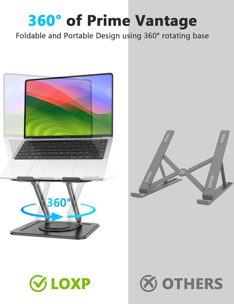 Adjustable Laptop Stand, Computer Stand with 360 Rotating Base, Ergonomic Laptop