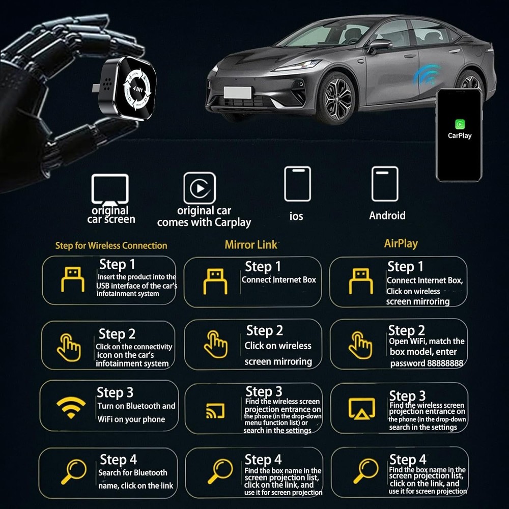 2026 Plug & Play Wireless CarPlay/Android Auto Adapter - Airplay Mirror Link