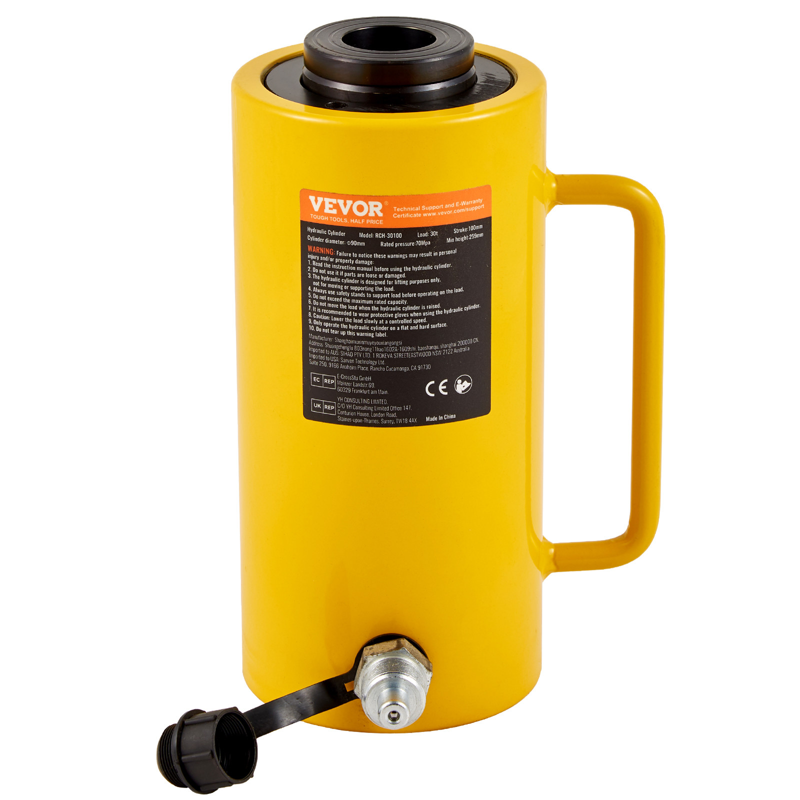 Hollow Ram Hydraulic Cylinder Jack 30 Ton / 66000 lbs Single Acting 4" Stoke