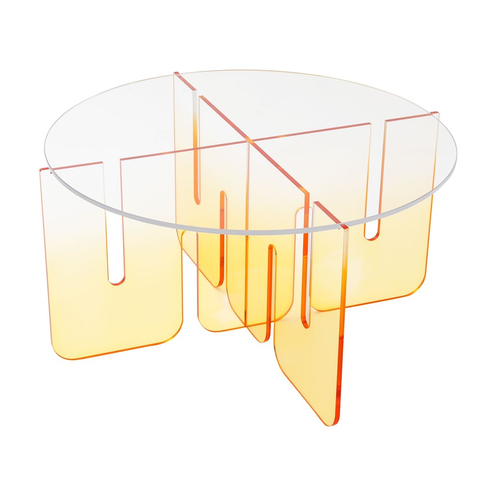 Round Acrylic Coffee Table Gradient Orange Modern Coffee Table with Clear Round
