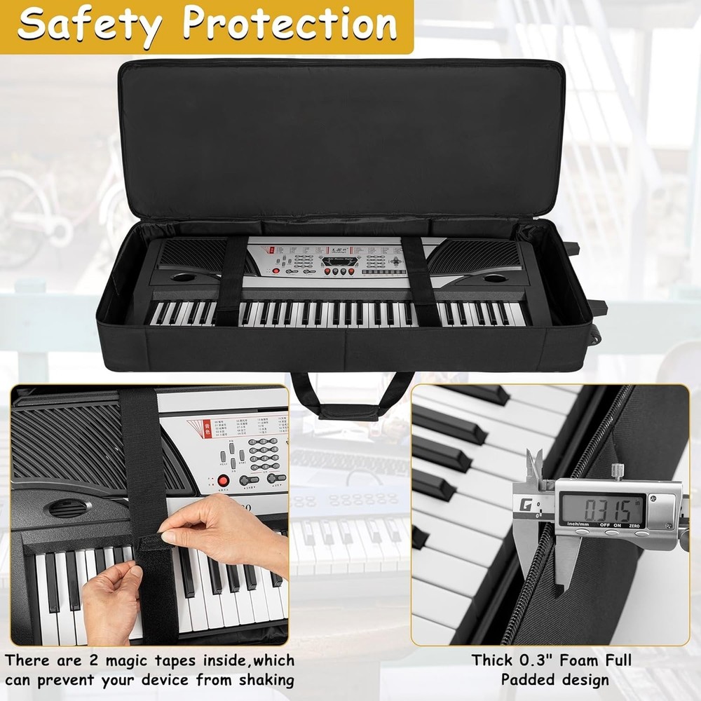 61 Key Keyboard Gig Bag Rolling Case with Wheels Adjustable Straps