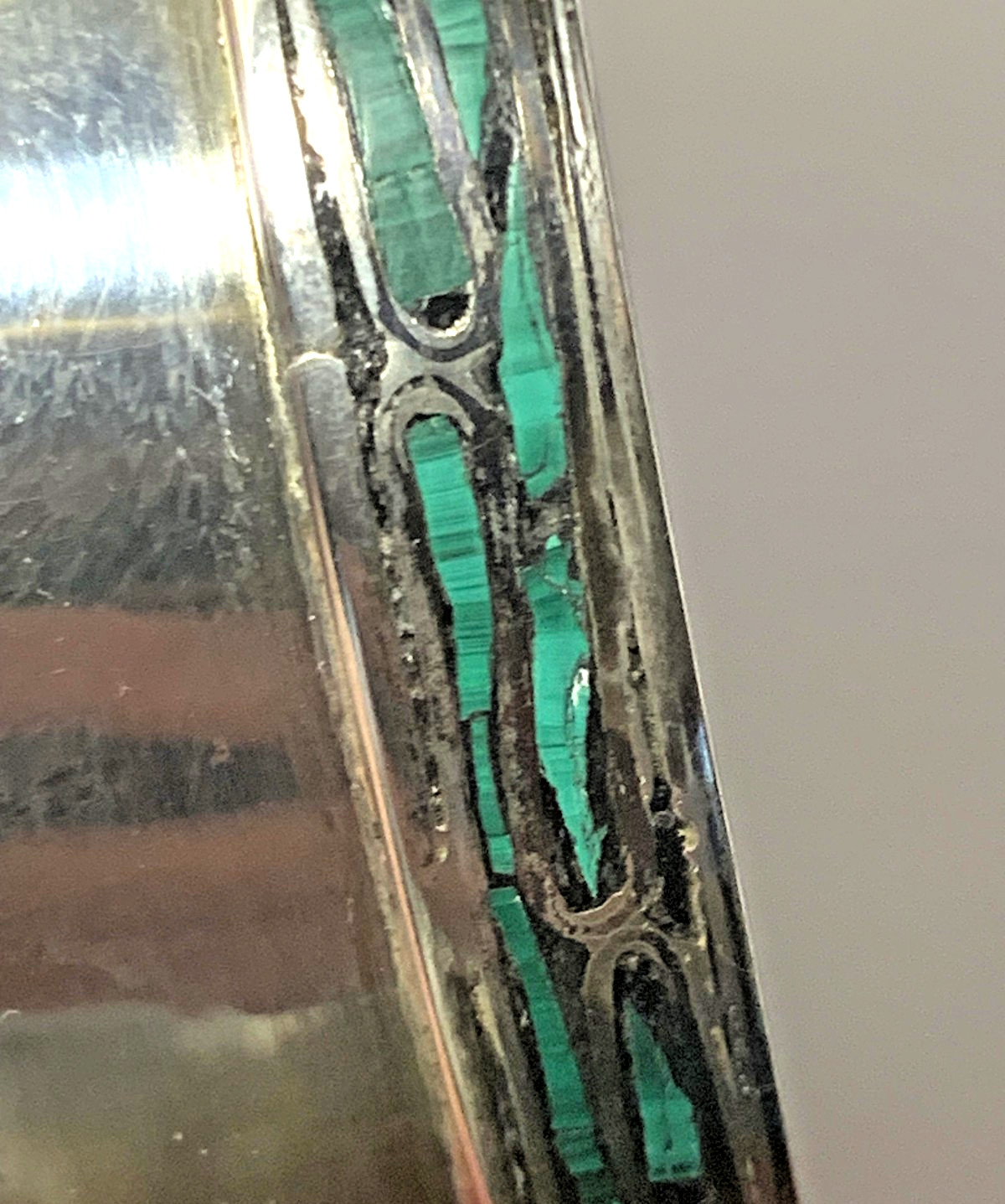 Vintage Sterling Silver Bowl Dish with Inlay Malachite Stone Mid Century Modern