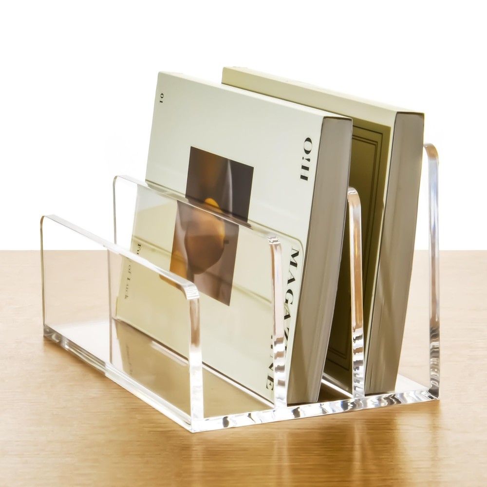3 Compartments Clear Acrylic Mail Holder – Vertical Letter Sorter & Multifunc...