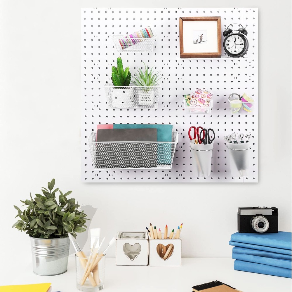 30 PCS Pegboard Organizer Accessory Kit Shelf Basket Bin Hook Loop Clear Silver