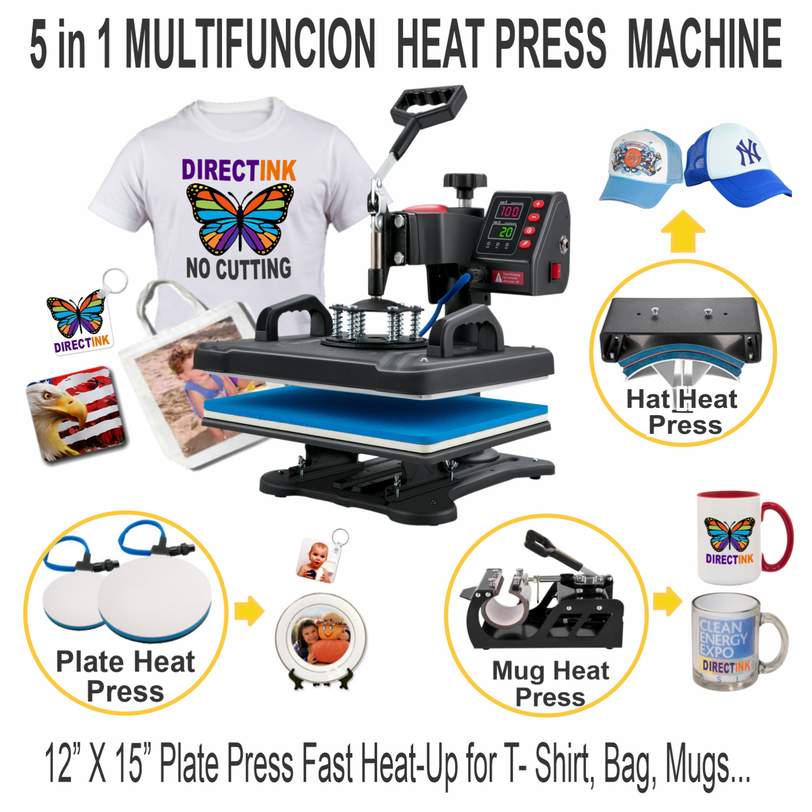 Epson Printer with Sublimation ink 5-in-1 Heat Press plus DTF T-Shirt Maker Kit,