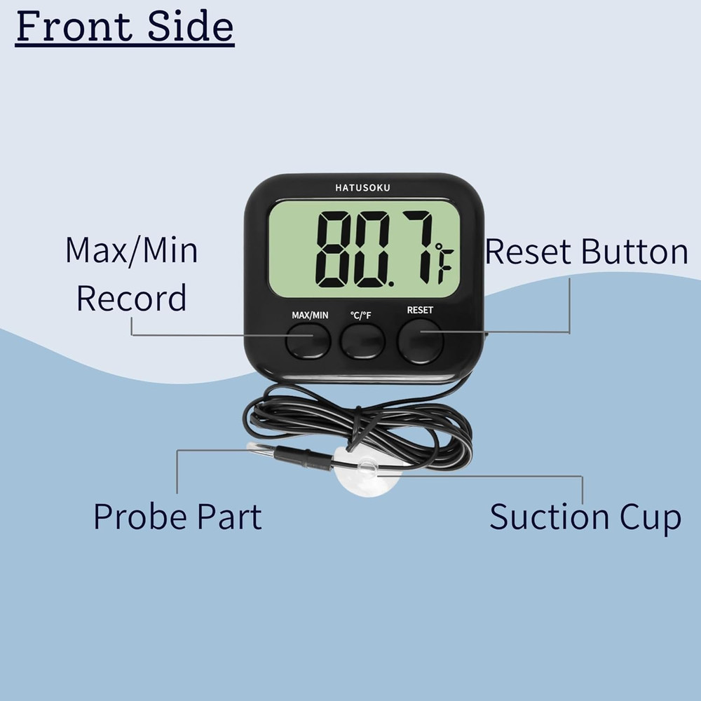 Digital Thermometer with External Sensor, Magnet, Suction Cup, Water Thermometer