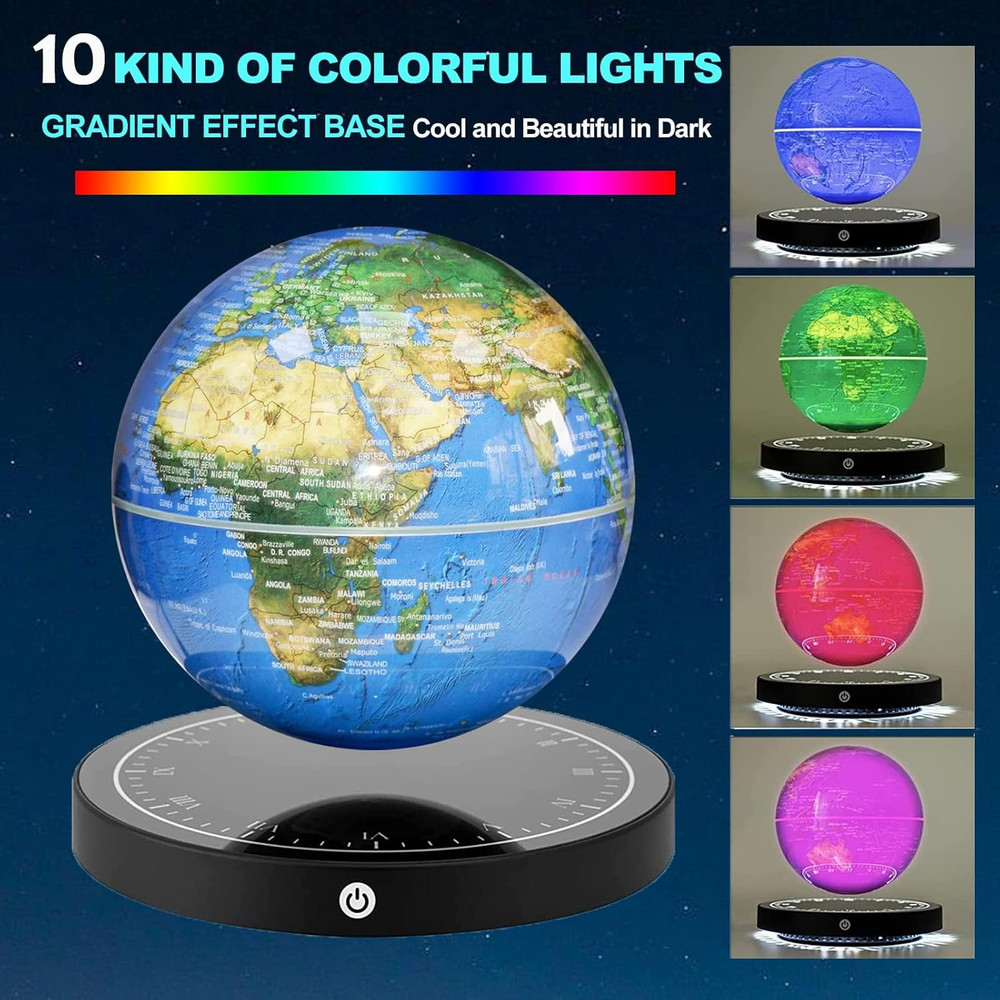 Floating Globe, Magnetic Levitating Globe with LED Light, 360° Rotating Geograph