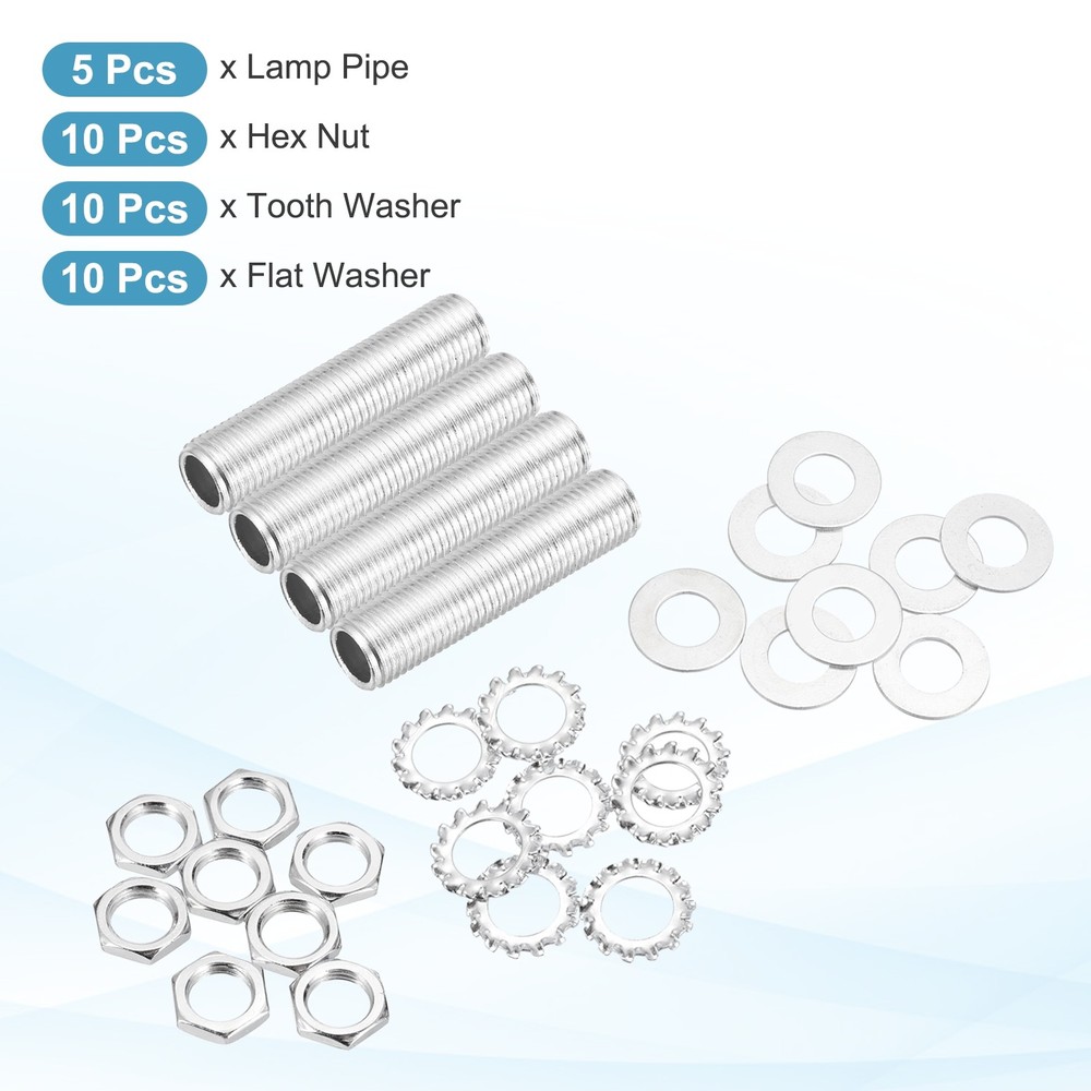 35Pcs 2.2" 1/4IP Lamp Pipe Kit with Lock Nuts Washers for Assembly, Silver