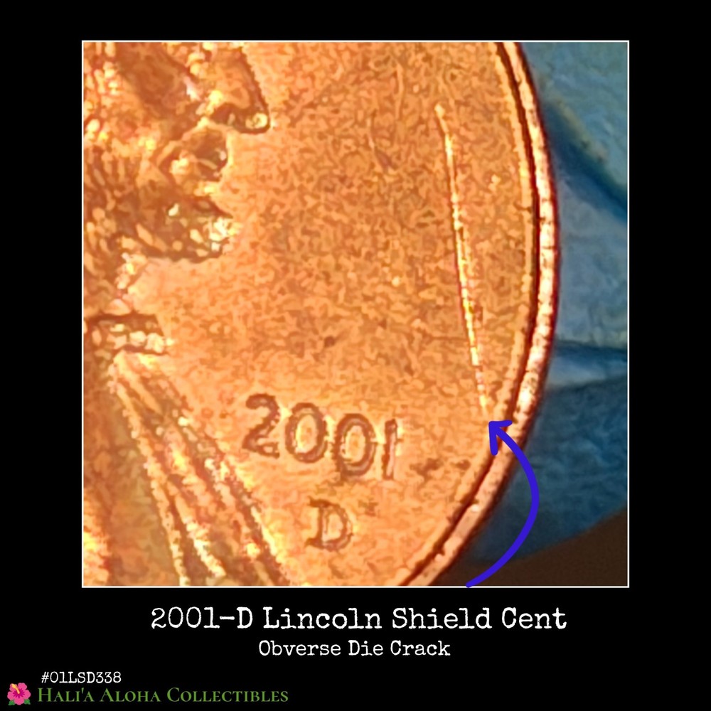 💠🪙💠2001 D Lincoln Memorial Cent ~ Obverse Die Crack Error