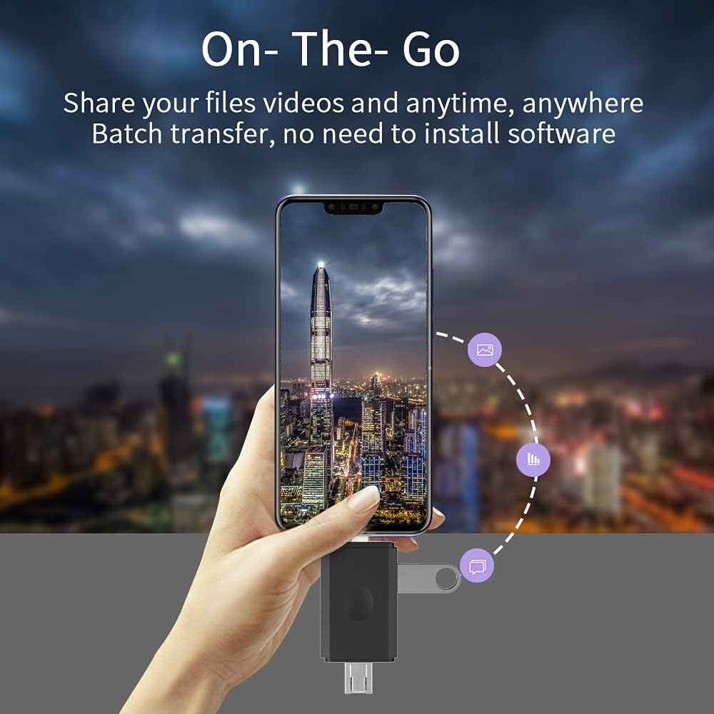 Portable 3-in-1 Micro USB to USB Type-C Memory Card Reader for All Formats