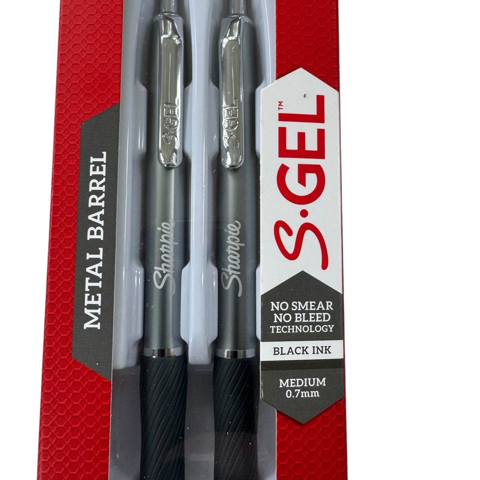 SHARPIE S-Gel Metal RT Gel Pen 0.7mm Medium Point Retractable Black Ink 2/Pack
