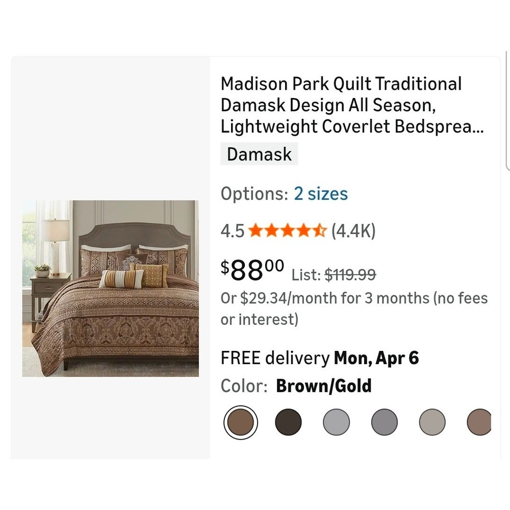 Double/Queen Bedspread Bedding Set Comforter & Sheets, shams Quilt Damask Design