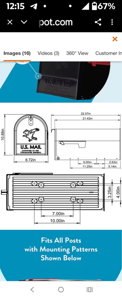 Gibraltar Elite Post-Mount Mailbox Black Steel Medium E1100BAM