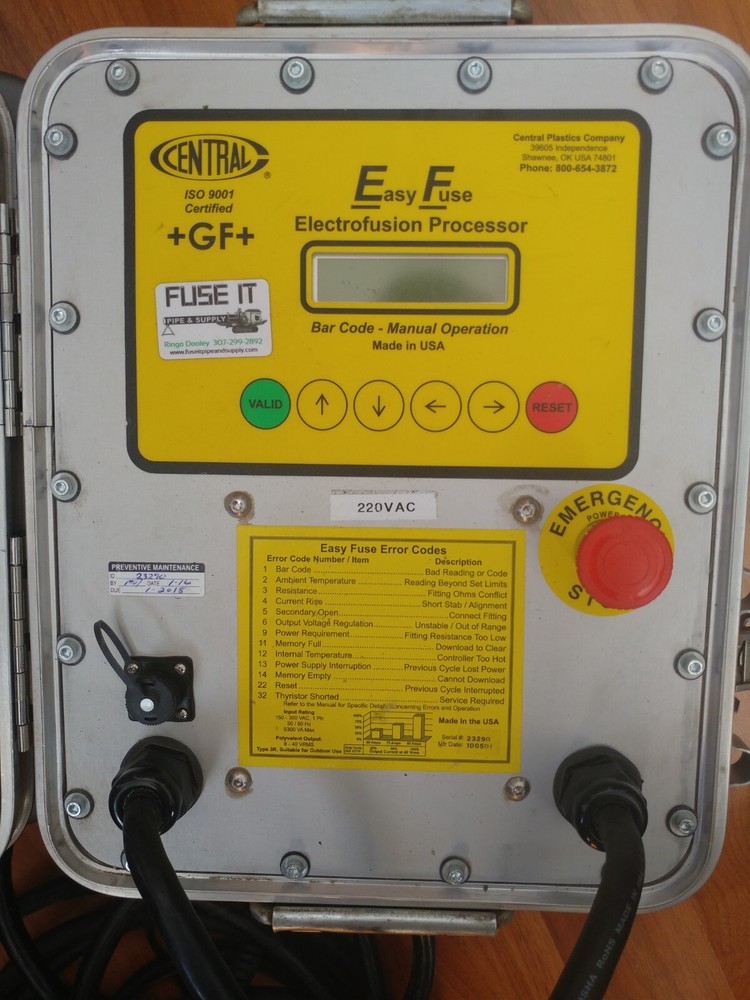Central Plastics Easy Fuse Electrofusion Processor, 220 volt