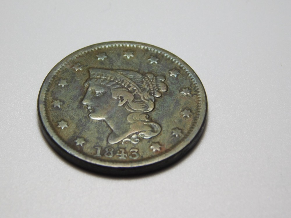 US COINS 1843 BRAIDED HAIR LARGE CENT
