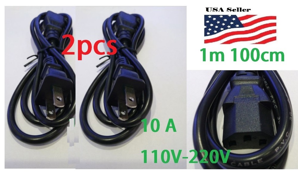 2pcs US Plug AC Power Cord Cable 1m 100cm 3FT 15A