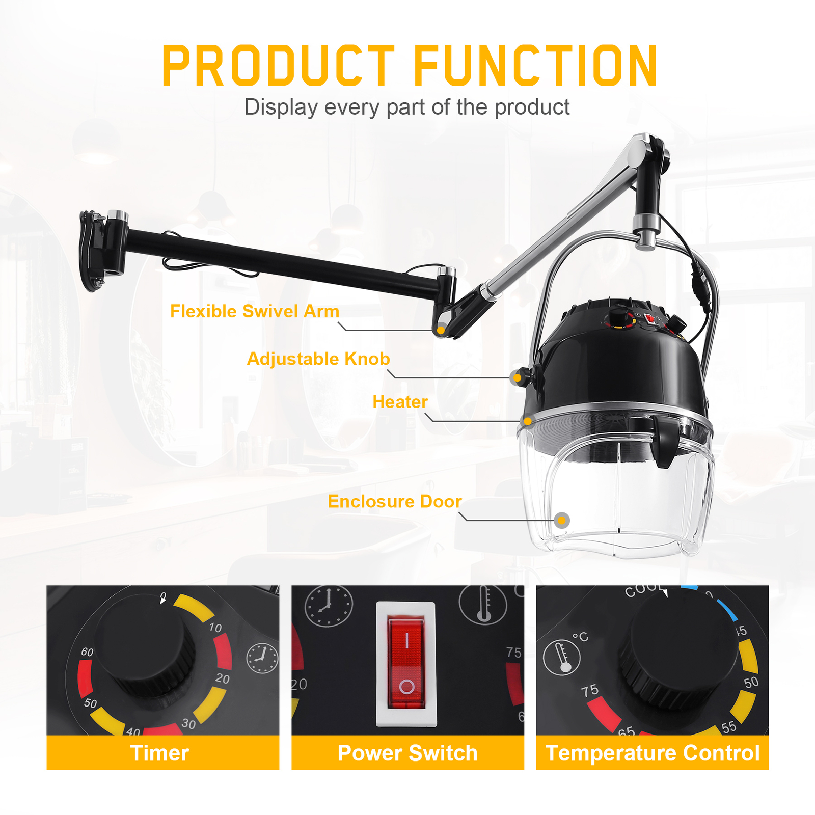 900W Wall Mount Hair Bonnet Hood Dryer Home Salon Perming Heat Hairdressing