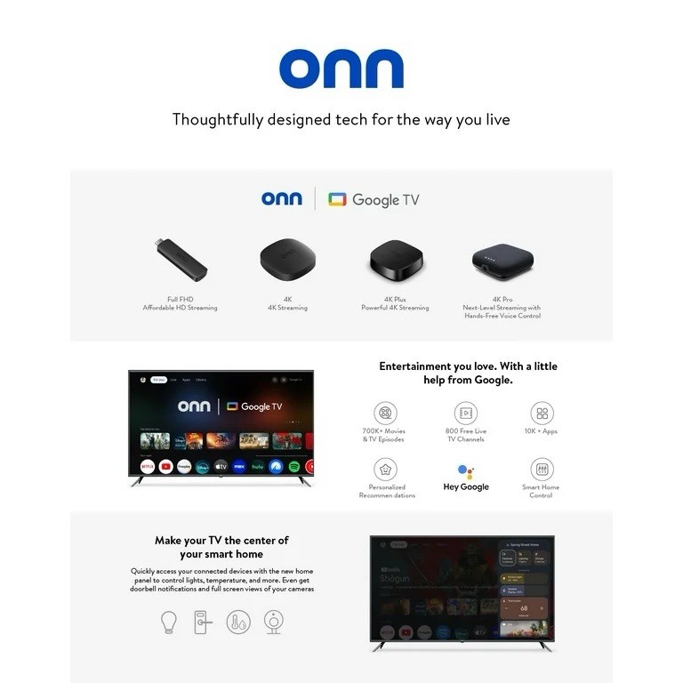 onn 4K Plus Streaming Device, Google TV, Dolby Vision, Remote with Voice Control
