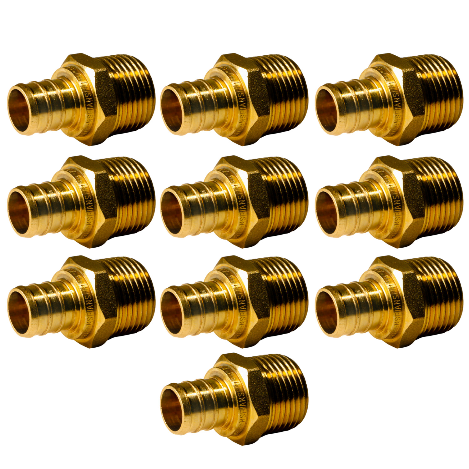10 Pack XFITTING 3/4" Pex-B x 3/4" Male NPT Threaded Adapter, Lead Free Brass
