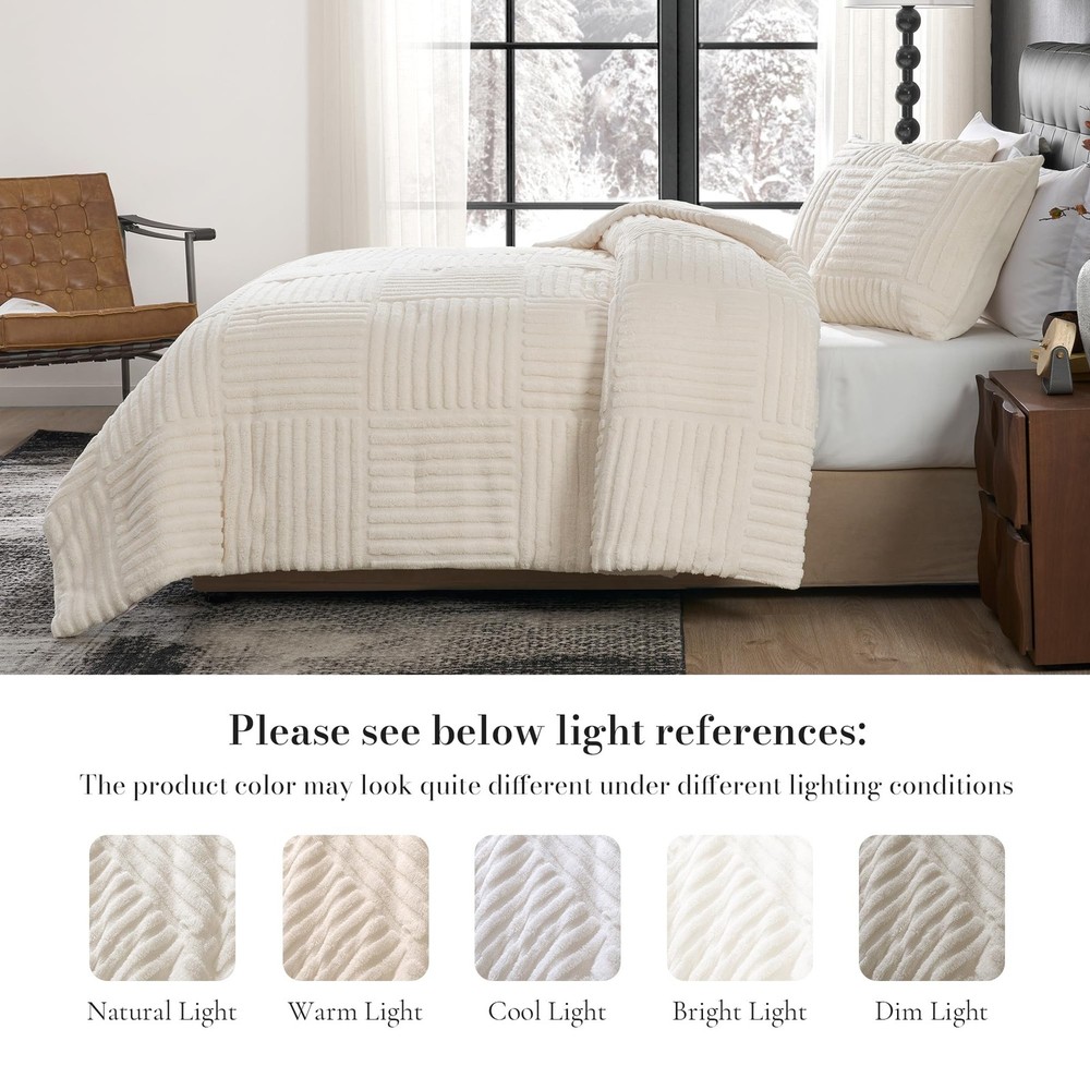 Amélie Home Queen Comforter Set, (90"x90"), Stripe Patchwork Beige