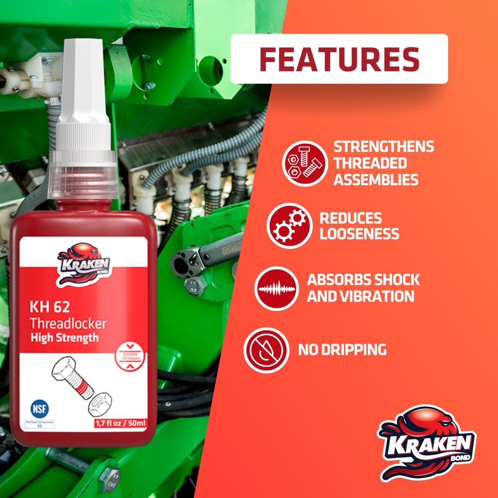 Kraken Bond High Strength Red Threadlocker KH 62 (1.7 oz) - Bundle Pack