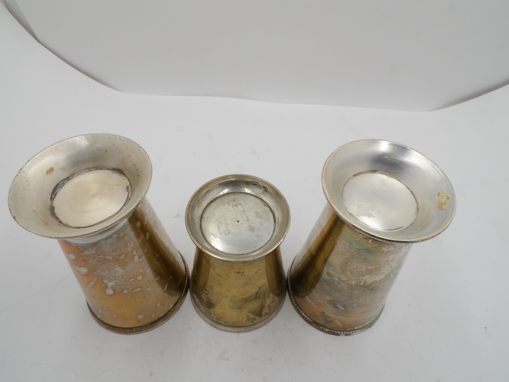 3 Vintage Silverplate Beakers / Cus / Vases Unmarked