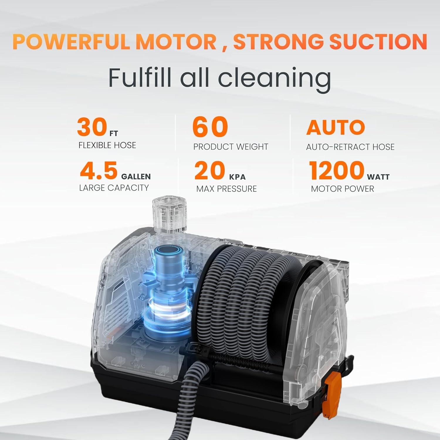 Giraffe Tools Wet Dry Vacuum Cleaner with 30FT Retractable Hose Wall-mounted NEW