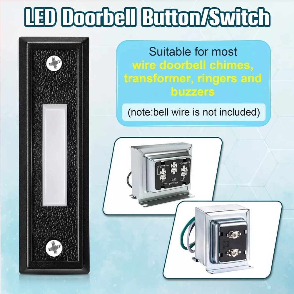 Built In LED Light Wired Door Bell Push Buttons Durability High Quality