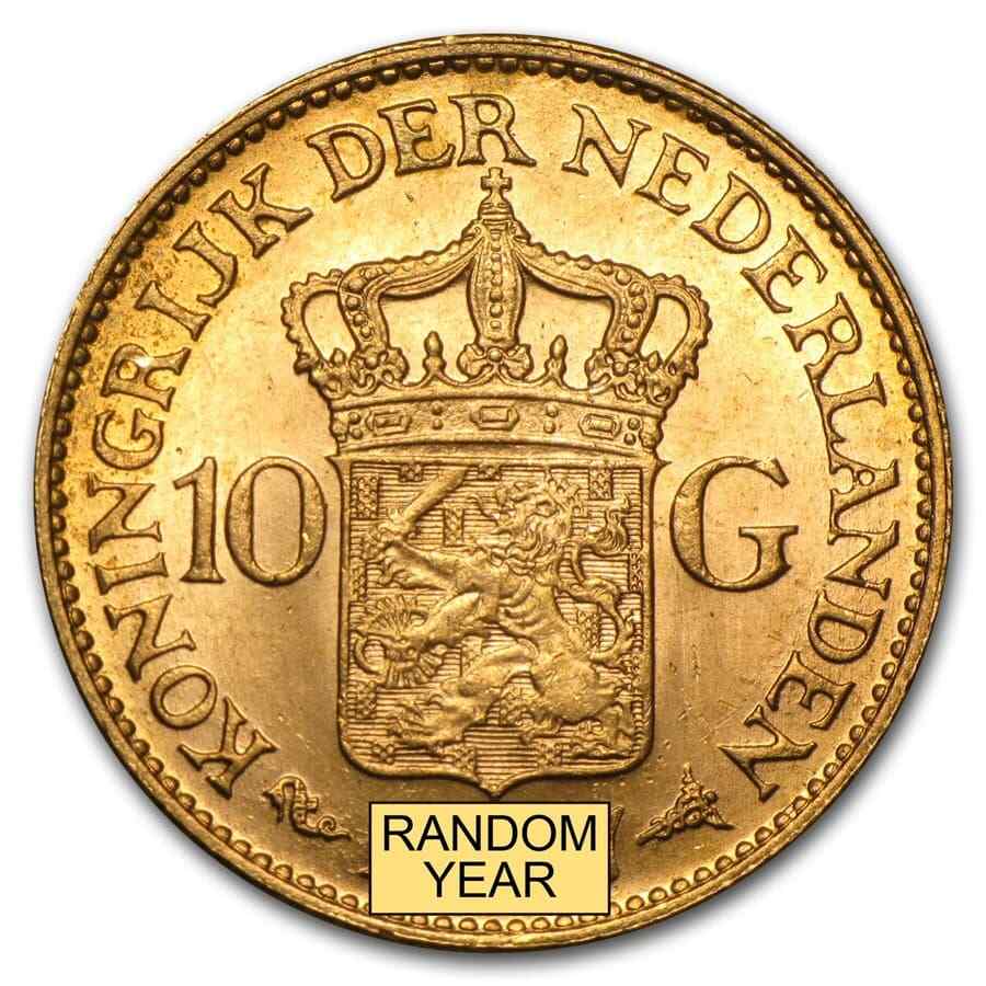 Netherlands Gold 10 Guilders Average Circ
