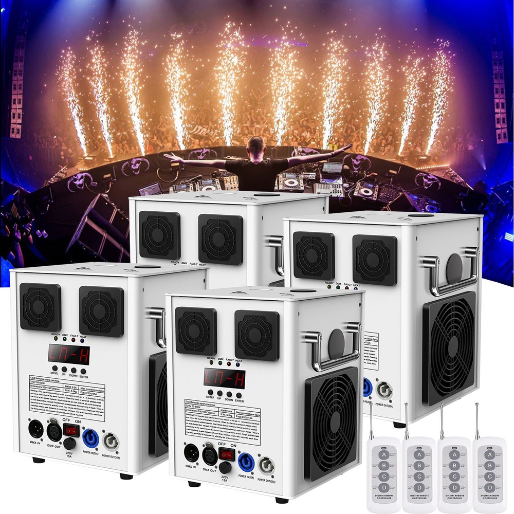 4X 700W Large Cold Spark Firework Machine w/ Flight Case Sets DMX Stage DJ Event