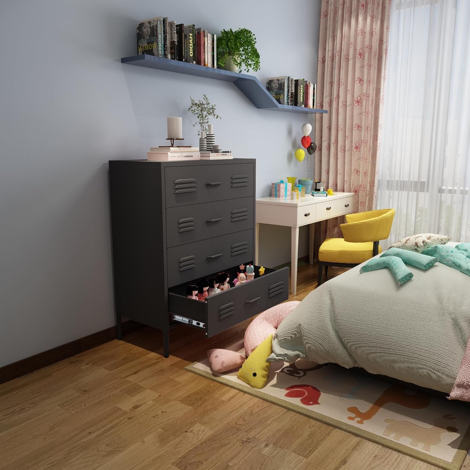 Elegro Metal 4 Drawers Dresser, Chest of Drawers for Bedroom, Storage Cabinet