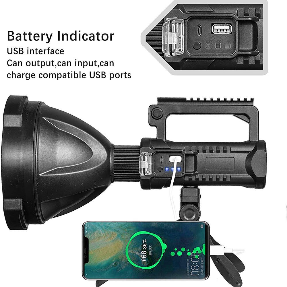 10000000 LED Flashlight Powerful Torch USB Rechargeable Spotlight Searchlight