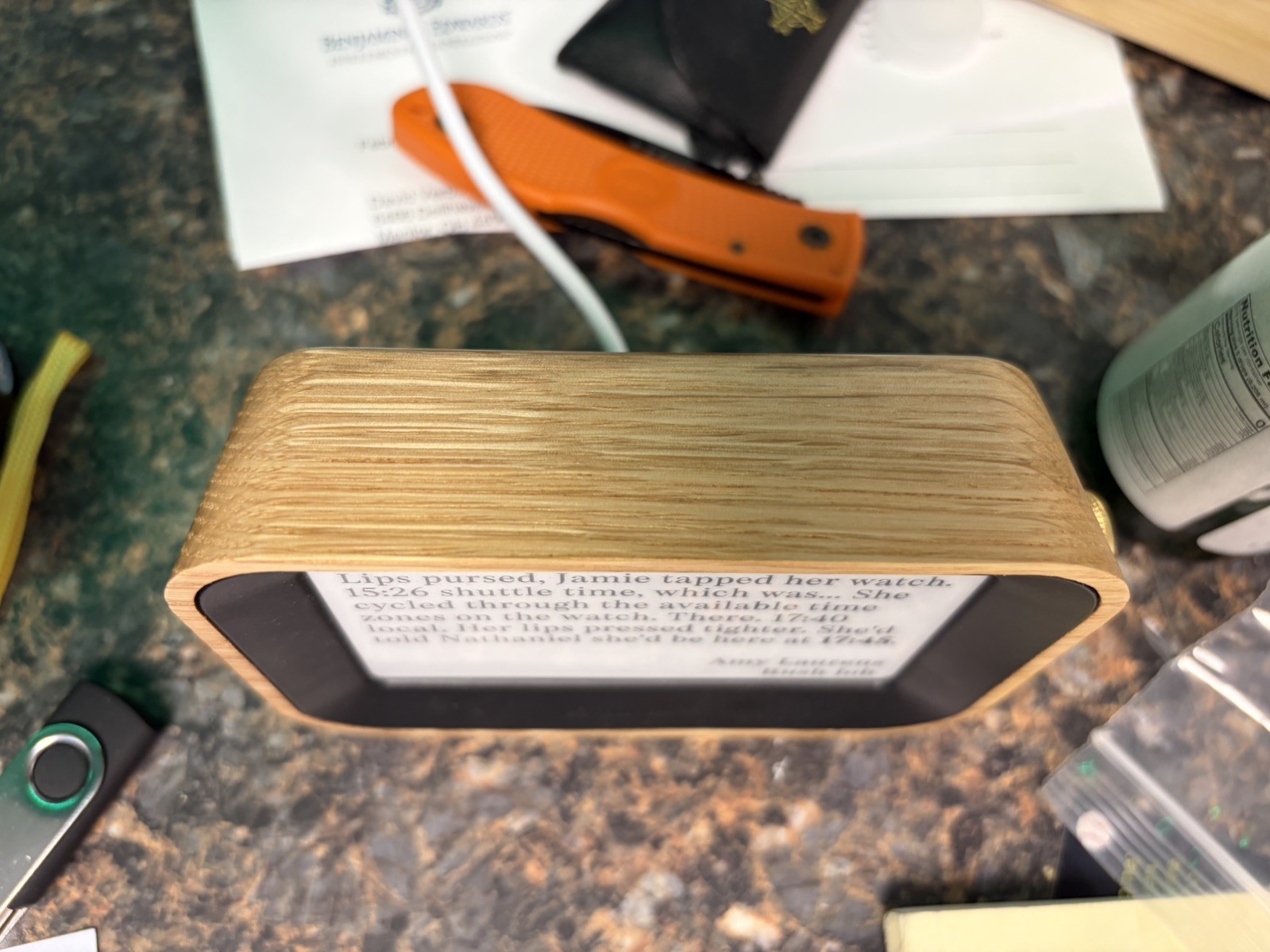 Author Clock Vol 1 Wood Finish E-ink Screen Displays Time in Literary Quotes